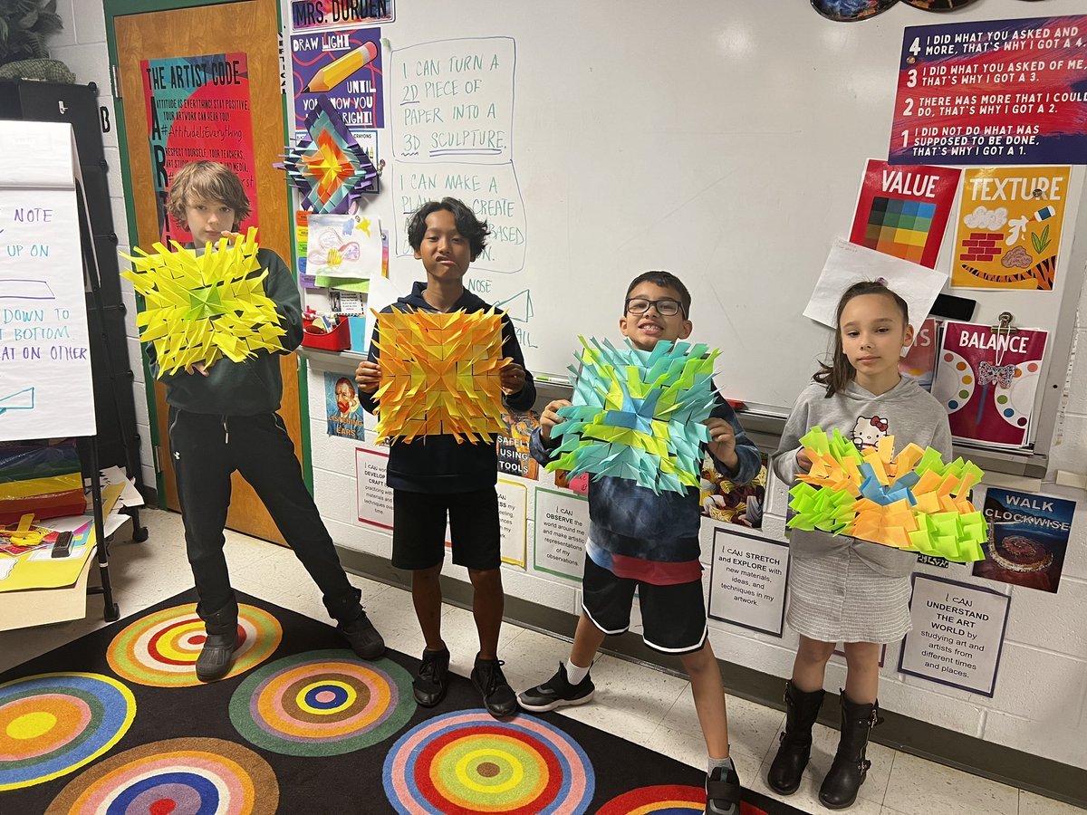 NSDArts's tweet image. Radial 3D paper sculpture @CharlotteAve1 in 5th grade! @SarfdeK @mariojandrade #artsintegration @nsdarts @NASHUASCHOOLS