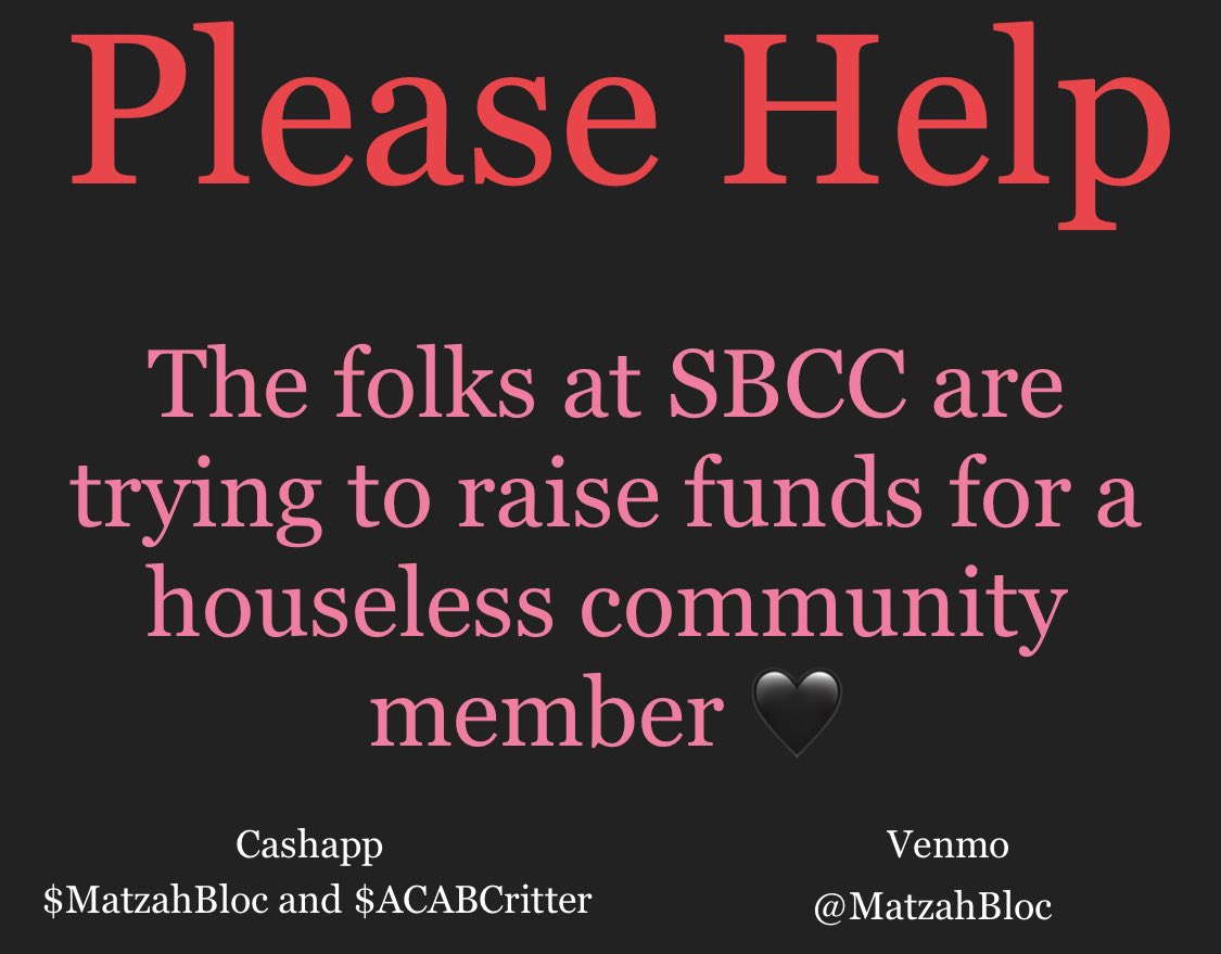 The SBCC are raising funds to help get a young person with second degree burns on their face and arm a place to stay now that they are out of the hospital so they don’t get infected while healing. We have them booked for a night but are trying to get them a week, please help 🖤