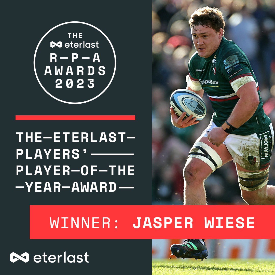The winner of the <a href="/eterlast/">eterlast</a> Players’ Player of the Year is…

Jasper Wiese - <a href="/LeicesterTigers/">Leicester Tigers</a>

#EterlastRPAAwards