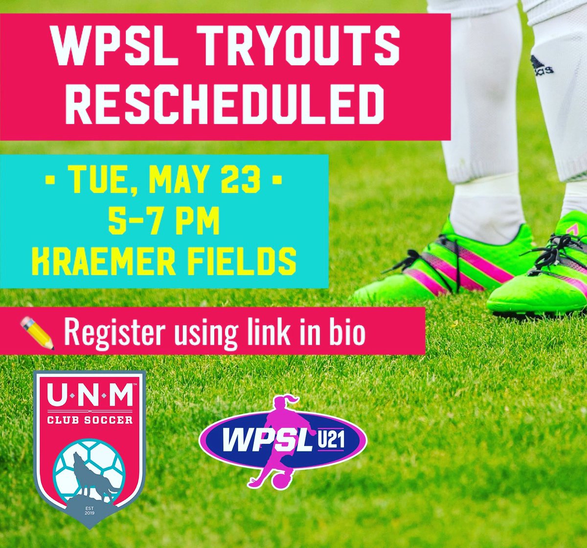 UnmClub's tweet photo. There’s still a chance to sign up for 
WPSL U21 summer team tryouts! 
Tuesday, May 23, 5-7pm at 
• Ages 14+ (Players above 21 included) 
• Players DO NOT have to be exclusively UNM students to join the team. 

#nmsoccer #abqsoccer #golobos #womenssoccer #unmsoccer #lobosoccer https://t.co/1koMFaqTzm