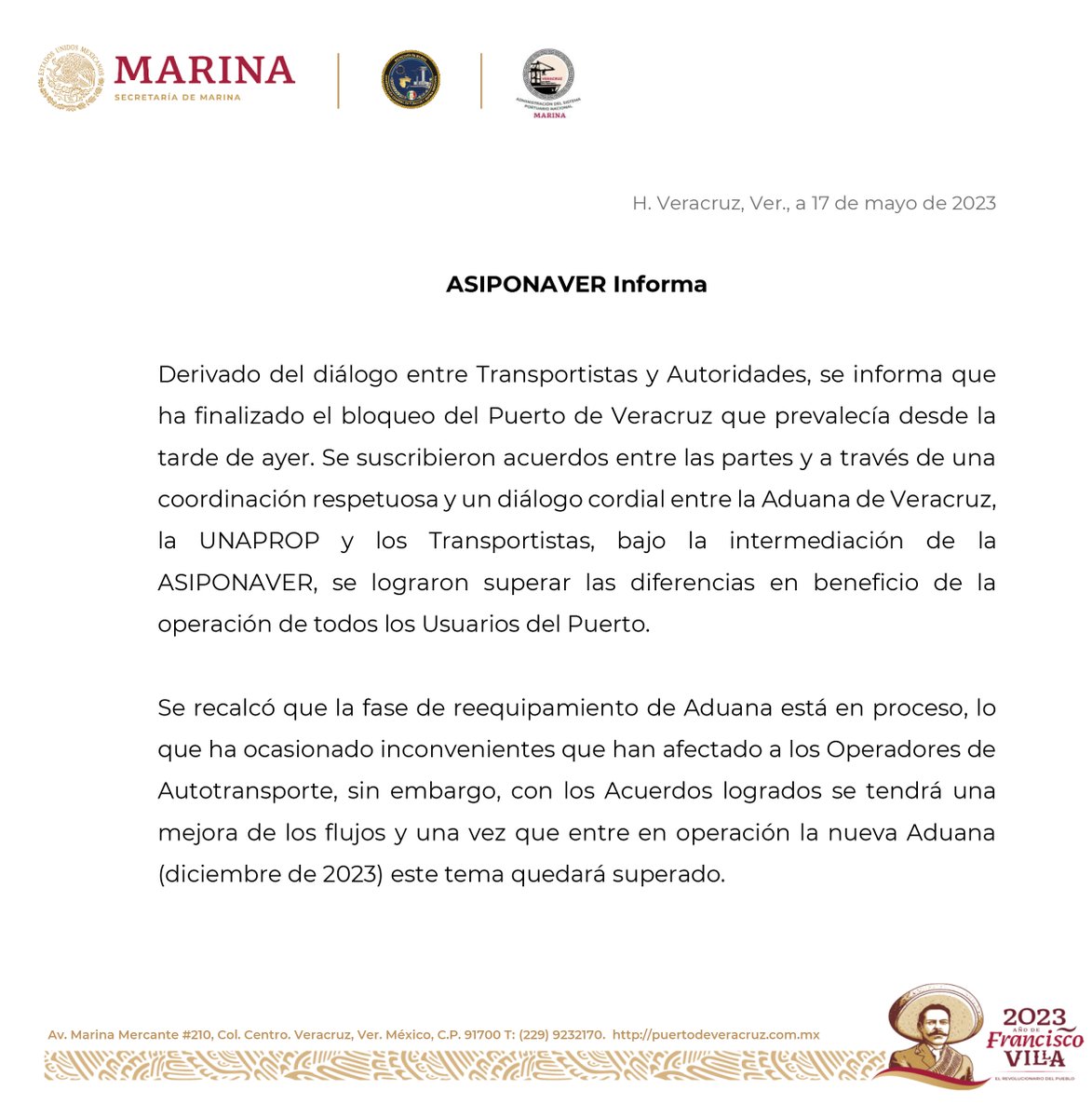ASIPONA Veracruz informa: