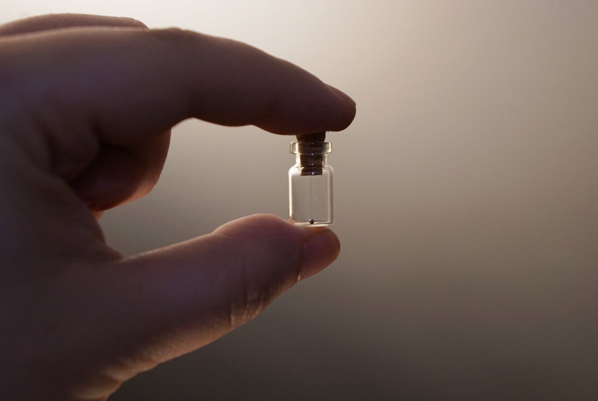 Random philosophical object of the day:

A human lifetime's worth of thoughts/conciousness represented as solid matter. (the small ball in the bottle)

Explanation: