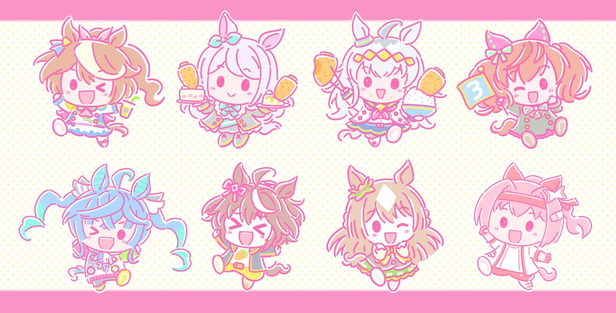 ハルウララ(ウマ娘) ,メジロマックイーン(ウマ娘) ,ナイスネイチャ(ウマ娘) ,トウカイテイオー(ウマ娘) ,ツインターボ(ウマ娘) 「#ウマ娘」|たかのあつのりのイラスト