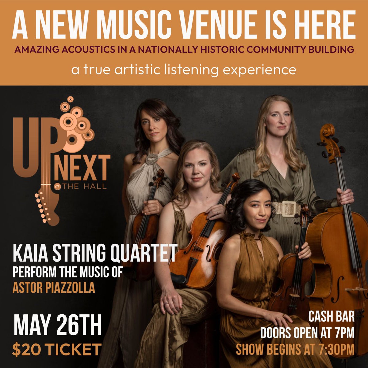 KAIA SQ - Upcoming Concert! Fri, May 26 @ 7:30pm, Kenilworth - 
NEW venue and NEW Piazzolla string quartet arrangements. You don't want to miss this. Get your tickets today! mailchi.mp/4d54a6666ad3/k…
