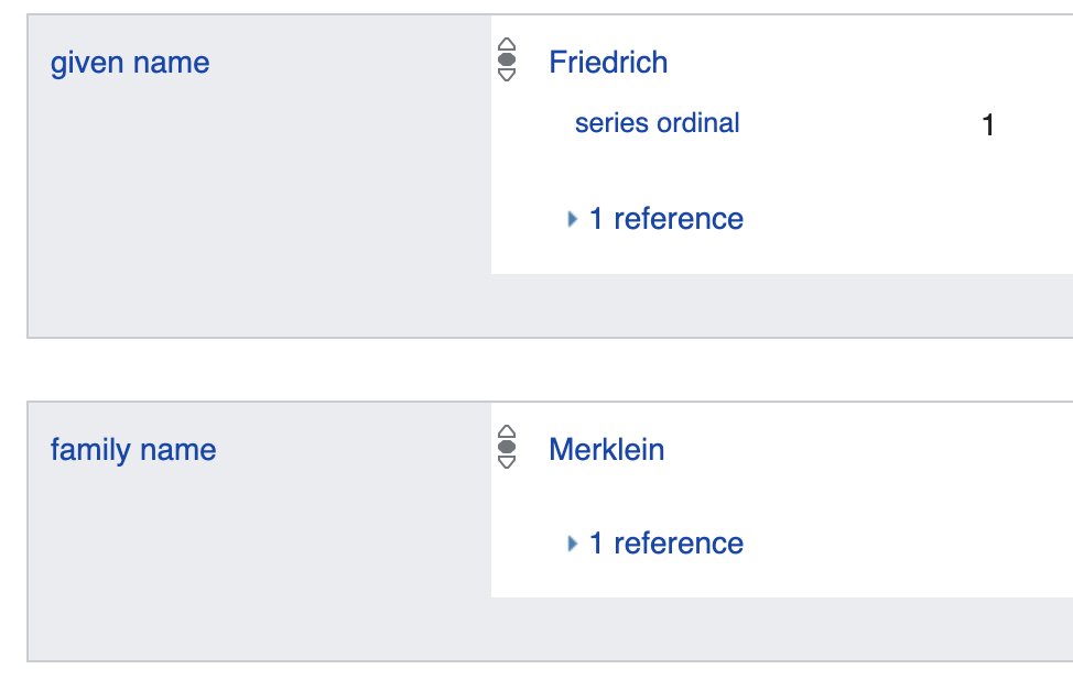 Siobhan (@siobhanleachman) on Twitter photo Was just in a discussion about @Wikidata items for people.  A problem arose in using these items as they didn't have given or family name statements. These are important! Please, editors, I beg you to add them. #Wikidata Was just in a discussion about @Wikidata items for people.  A problem arose in using these items as they didn't have given or family name statements. These are important! Please, editors, I beg you to add them. #Wikidata