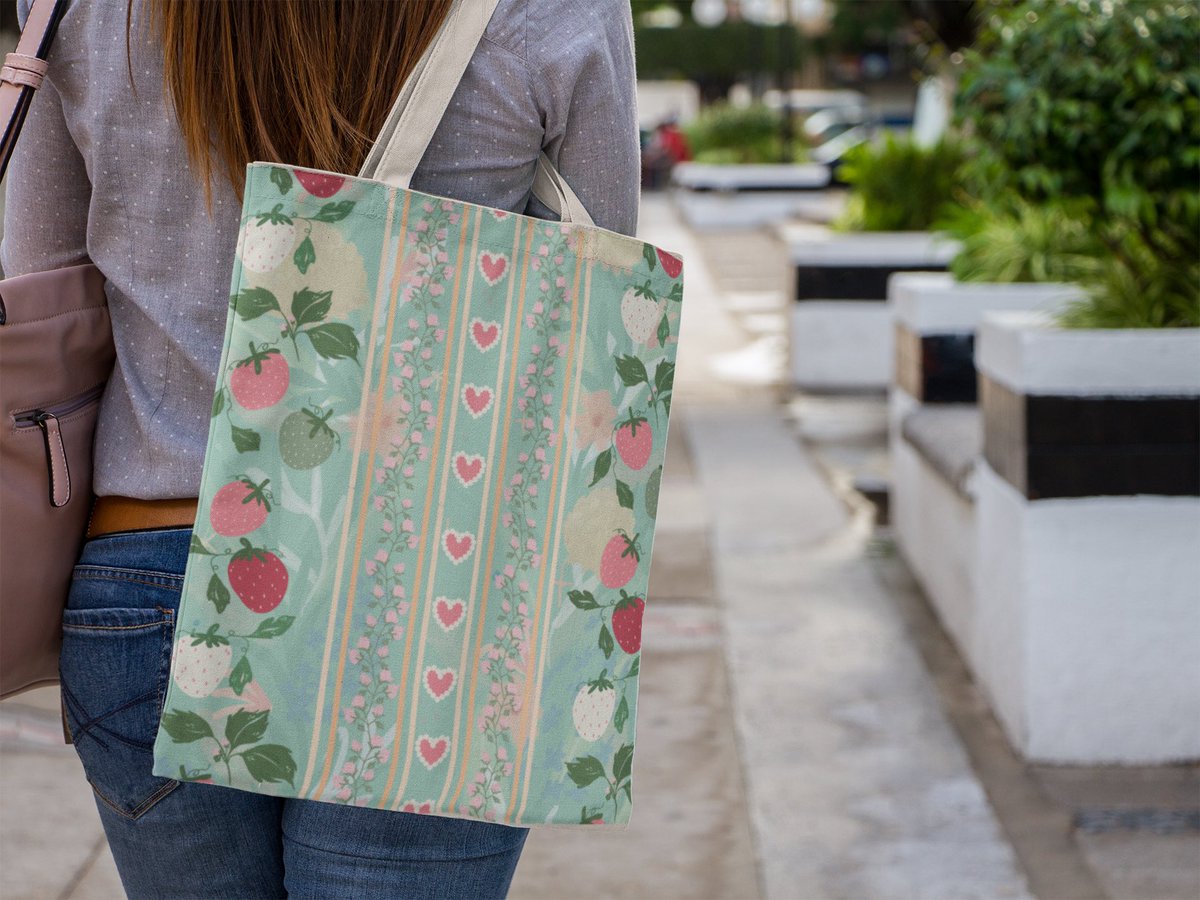 Perfect for summer is this cute modern shabby chic canvas tote bag with decorative pretty hearts, flowers, and fruits. This tote is not only cute but also elegant and versatile enough to carry your essentials.  zazzle.co.uk/collections/mo… #canvastotebagsforwomen #cutetotebags #bag