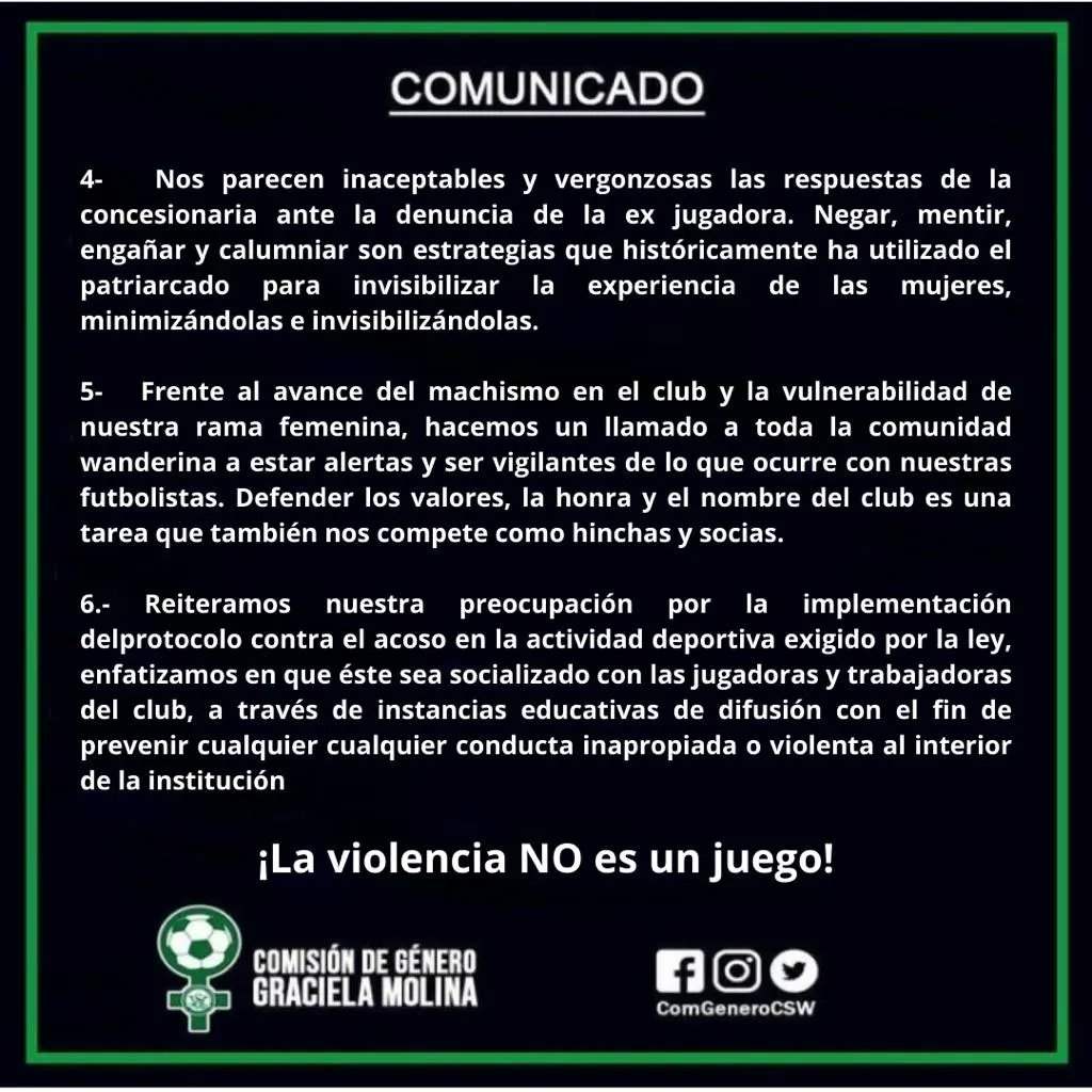 Declaración pública respecto al acontecer de la rama femenina profesional de nuestro club. 

#LaViolenciaNoEsUnJuego #NuncaMasSinNosotras
