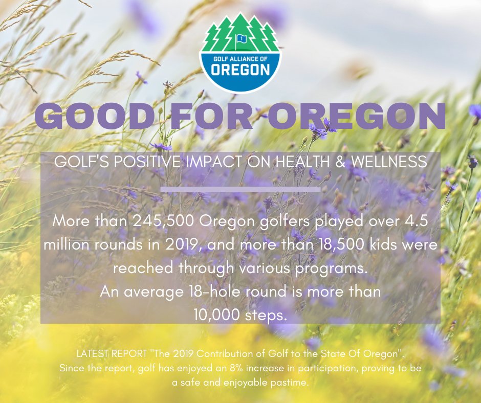OregonGCSA's tweet photo. Golf contributes positively to health and wellness. The latest report, The 2019 Contribution of Golf to the State of Oregon, shows that spending 120 minutes or more per week in nature is positively correlated to well-being.
#GolfGoodForOregon https://t.co/jYmrEBrxLE