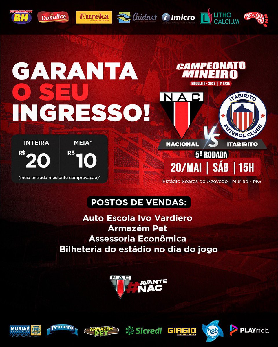 nacdemuriae's tweet photo. 🏟️ Sábado é dia de NAC em campo e em casa!!!! 

🥅 Iremos em campo contra Itabirito às15h no Soares de Azevedo 

⚽️ O apoio da nossa torcida é muito importante na nossa caminhada! Então contamos com sua presença na nossa próxima batalha! https://t.co/BghQ182VA4