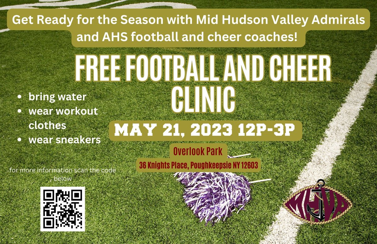 Reminder! Free Youth Football and Cheer Clinic with Arlington High School football and cheer coaches! No sign-ups necessary just bring your willingness to have fun! #arlingtonathletics #bestofthebest #arlingtonnation <a href="/ArlingtonCheer/">Arlington HS Cheer</a> <a href="/ArlingtonTouch1/">Arlington Touchdown Club</a> <a href="/AdmiralFootball/">Coach Morano</a>