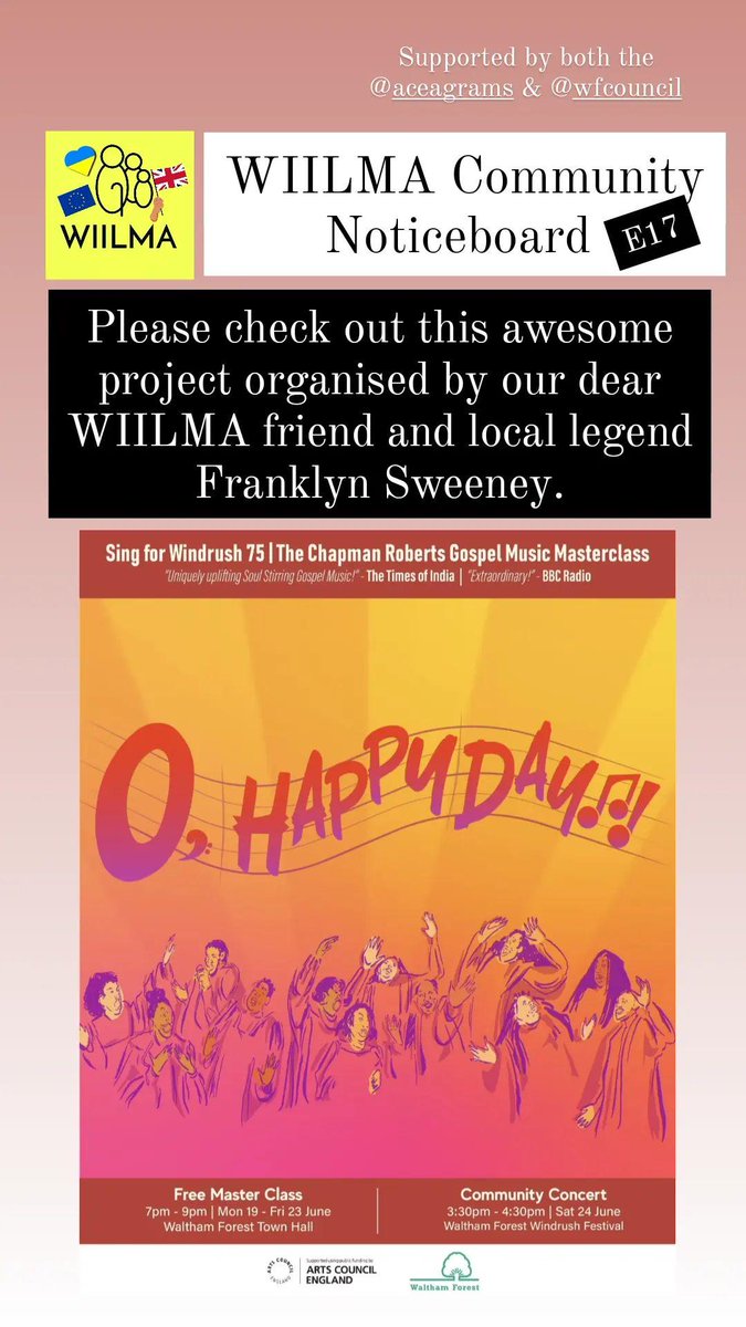 Please check out this awesome project organised by our dear WIILMA friend Frank Sweeney please share  <a href="/wfcouncil/">Waltham Forest Council</a> <a href="/LBWFculture/">Waltham Forest Culture</a> thanks
