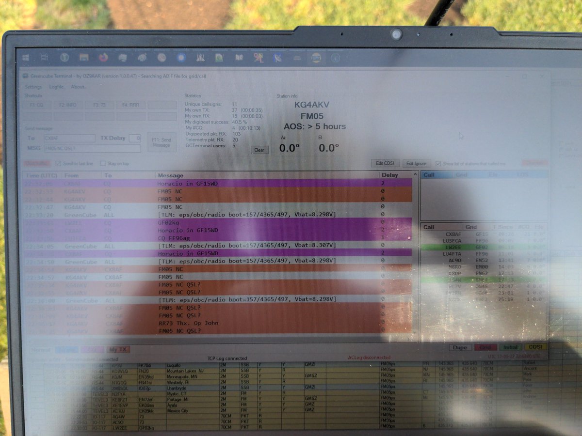 SpaceComms1's tweet photo. Thanks for contacts on IO-117 #AG4W @ac9o_Paul @LW2EE . I like latest version of @CarstenGrn1 terminal software. It logs to DXKeeper over TCP. #greencube https://t.co/TwSYYv3XUB