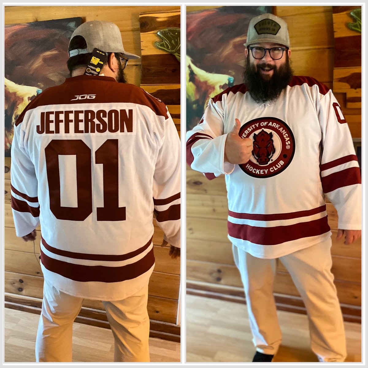 jesjefferson's tweet photo. My  Razorback Hockey jersey came in today. I am beyond pleased with it. Huge shout out to @RazorbackMHClub for making this happen. https://t.co/Hrt0RsziIJ