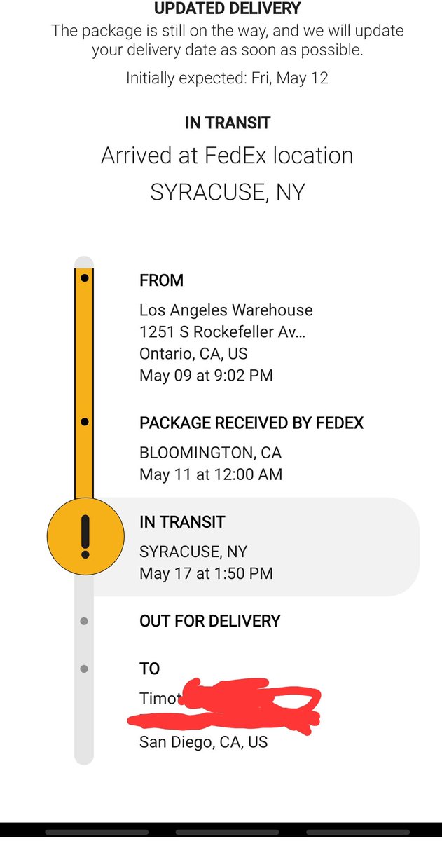 Timchi's tweet photo. @FedEx @FedExHelp @fedex wtf Really? It was a 2hr drive and you sent it to NY. Why is it so hard to get someone who know wtf is going on over there? https://t.co/tm7aUHp0bo