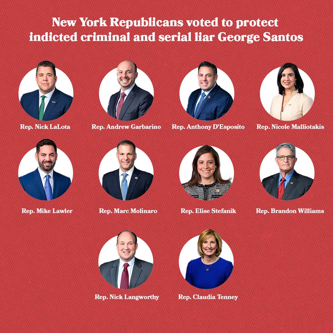 nydems's tweet photo. There it is. New York Republicans shamelessly voted to protect @RepSantosNY03's tenure in Congress. Their vote highlights their complete disregard for the truth. https://t.co/4tXGrsbBfs