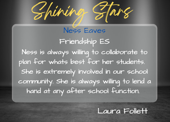 We are so proud of our first year teachers! Keep shining bright!

Ness Eaves at <a href="/FSESFriendship/">Friendship Elementary</a>