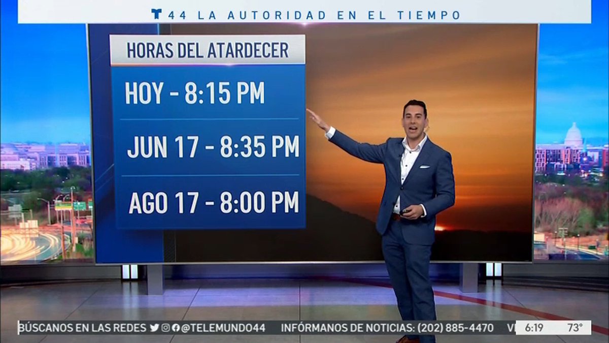 JoeMartinezTV's tweet photo. ¡Ya está oscureciendo pasadas las 8PM! Hoy en @telemundo44 utilizamos la realidad aumentada para hablar sobre los dos factores que hacen que varíen tanto las horas de luz solar durante el año: la inclinación del planeta y qué tan lejos estamos del ecuador #TelemundoDC https://t.co/nnQ1OXJIqy