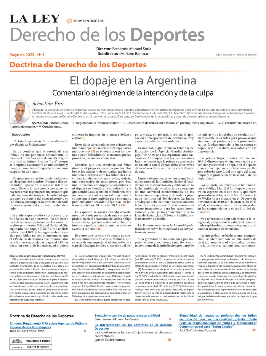 📣Revista Derecho de los #Deportes : Junto con el #DiarioLaLey de hoy se encuentra en versión digital la revista. 

✍🏻Con las colaboraciones de Sebastián Pini, Juan de Dios Crespo Pérez, Caren Tupen, Mariana Gerósevich, Ignacio Conte Llompart y José David Jiménez Vásquez