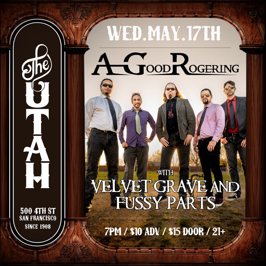 Join us on Wednesday, May.17th⁠ for A Rock'n Night of Music ft.⁠ A Good Rogering, Velvet Grave, Fussy Parts⁠ • 7 pm  / $10 adv / $15 door • 21+ with ID⁠ • Get tickets at hotelutah.com