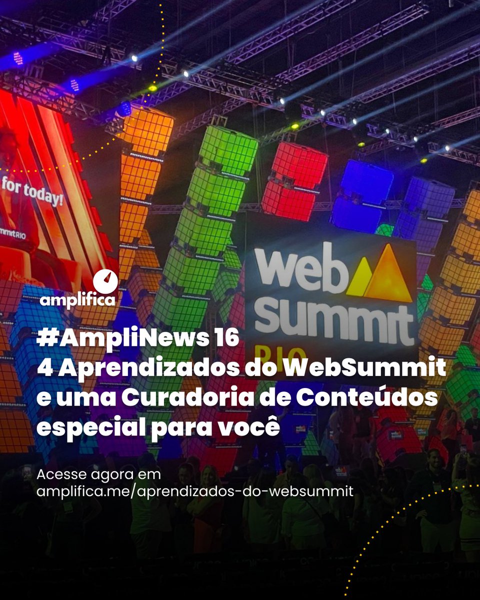 A <a href="/carlaarena/">Carla Arena</a> nos contou um pouco de como foi a experiência no @websummitrio na última #AmpliNews, a Newsletter do Amplifica, e você precisa conferir todas as histórias e insights desse super evento. Bora lá? Acesse agora em amplifica.me/aprendizados-d…

#amplificatododia
