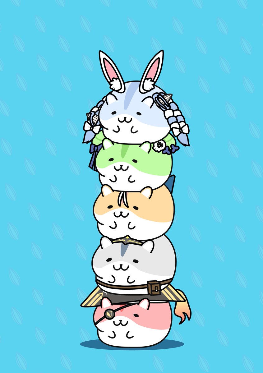 shirogane noel ,usada pekora no humans :3 cat hat blue background twin braids rabbit  illustration images