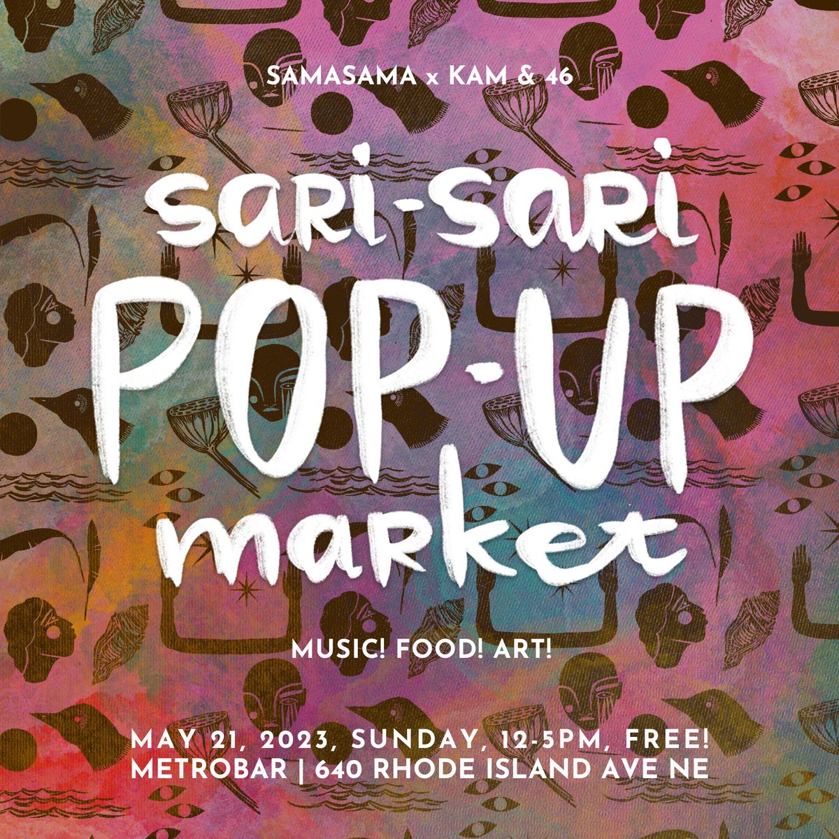 This SUNDAY from 12-5PM @metrobardc 
'Sari Pop-Up Market'
Join Kam & 46 and SAMASAMA for food, drinks, music, and shopping. #weekend #WashingtonDC #popupmarket #sarisari