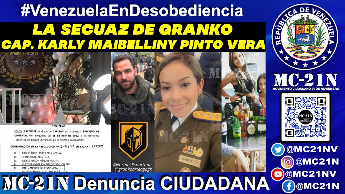 #17Mayo Guardiola #17May #VenezuelaEnDesobediencia #CaenLasRatas 
La Capitán Karly Maibelliny Pinto Vera, miembro de los 'espartanos' y Secuaz de la Rata:
Alexánder Enrique Granko Arteaga