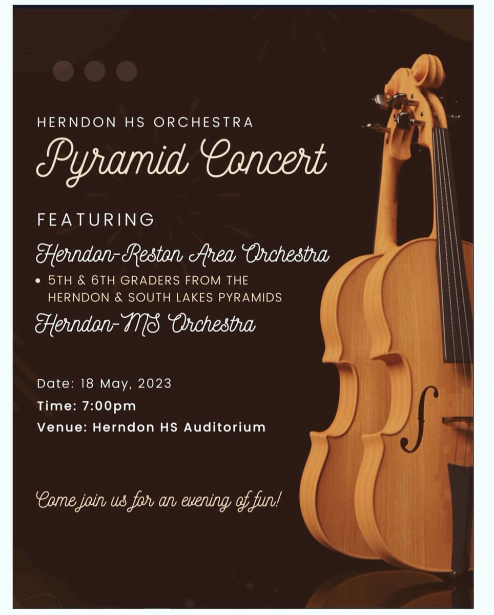Our Herndon Pyramid Concert is tomorrow at 7pm!! Come out to see the Herndon-Reston Area Orchestra, and the Herndon MS Orchestras‼️‼️‼️