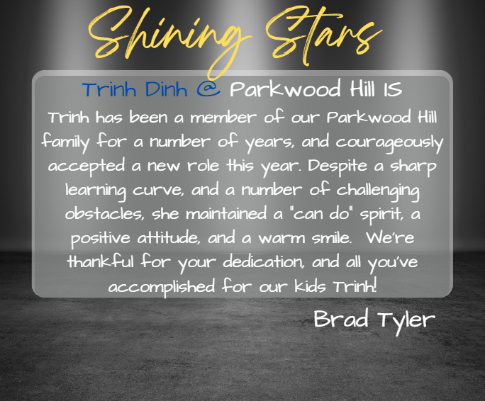 We are so proud of our first year teachers! Keep shining bright!

Trinh Dinh at @ParkwoodHill