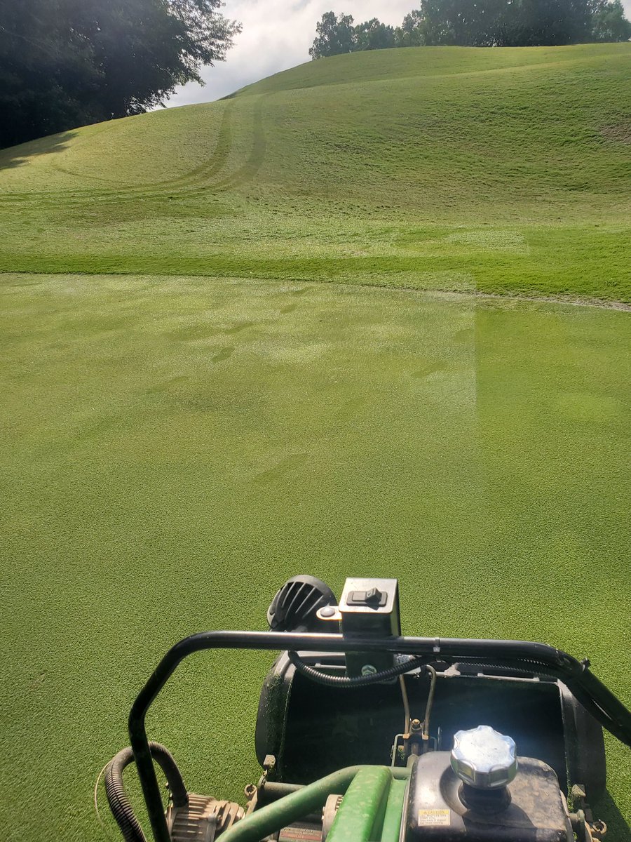 pattyice67's tweet photo. Was a great day. Walk-mowed greens this morning and got the back nine faiways and range tees cut as well. Hope y'alls days was #productiveday #beautifulday #bluesky #morningmotivation #GolfLife #turfnerd https://t.co/b6hnRNUluH