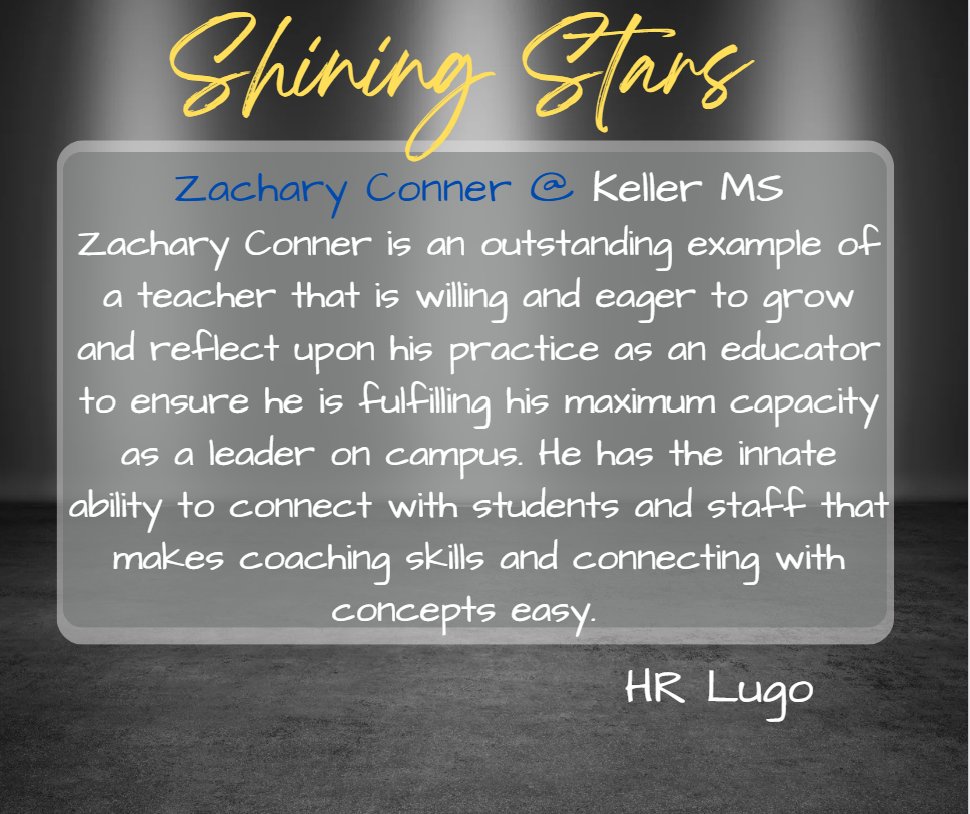 We are so proud of our first year teachers! Keep shining bright!

Zachary Conner at <a href="/kms_comanches/">THE Keller Middle School</a>