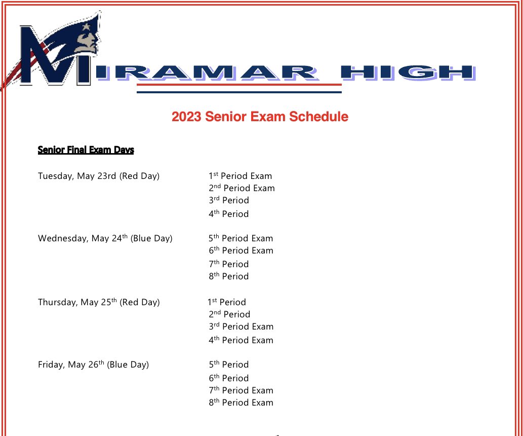 Senior Final Exam Schedule
Good luck to all Seniors! 🎓
@msformoso @afrancois85