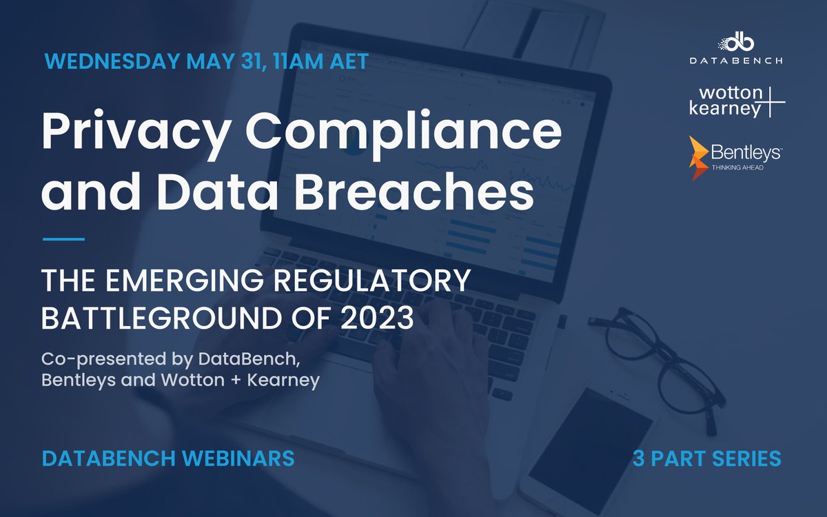 DataBenchAU's tweet photo. The second instalment of our webinar series is nearly here. With our panel of industry experts providing their insight and knowledge, this is not one to miss!

Join us on May 31st at 11AM (AET) by registering below
https://t.co/vBuVo7uetO
#webinar #PrivacyMatters #Compliance https://t.co/BPIE1m6V6W