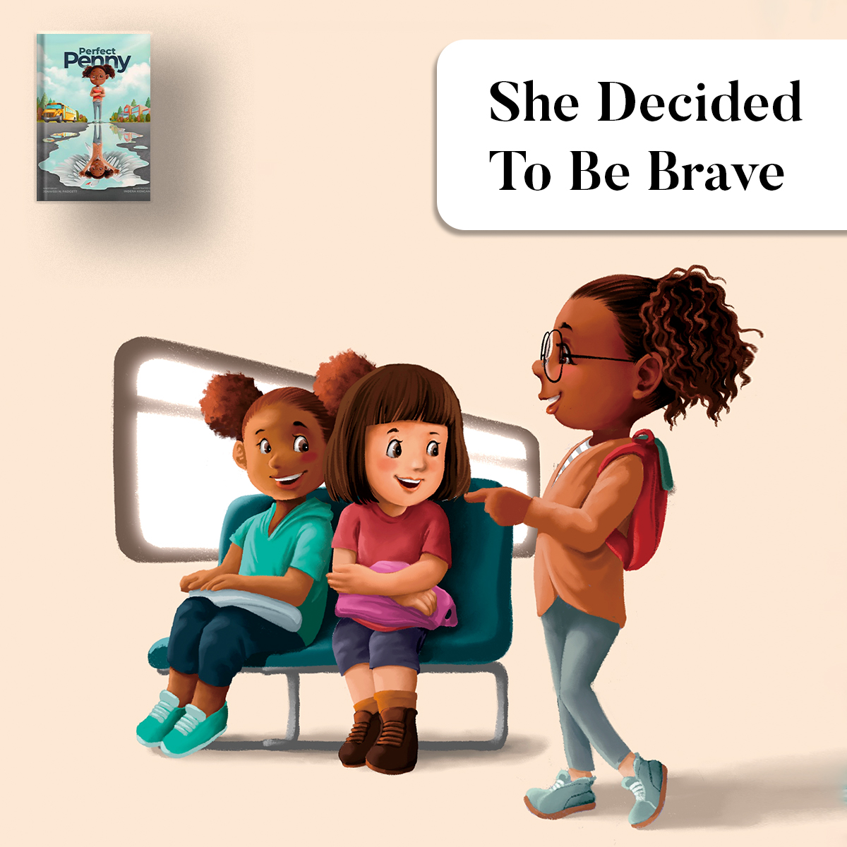 By the end of the day, Penny felt full of courage on the school bus, too, despite the challenges she had faced earlier in the day because she knew she could rely on her friends for support. perfectpennyseries.com #childrenbook #author #booklaunch #newbook #authorlife #readers