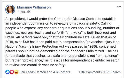 SocialistMMA's tweet photo. Marianne Williamson supporters pretending they don’t like RFK because of vaccines meanwhile this is what MW Says about vaccines 

Wonder why Krystal Ball doesn’t have a problem with this? Maybe wouldn’t have got her to officiate her wedding otherwise https://t.co/gy7wZBRgOI