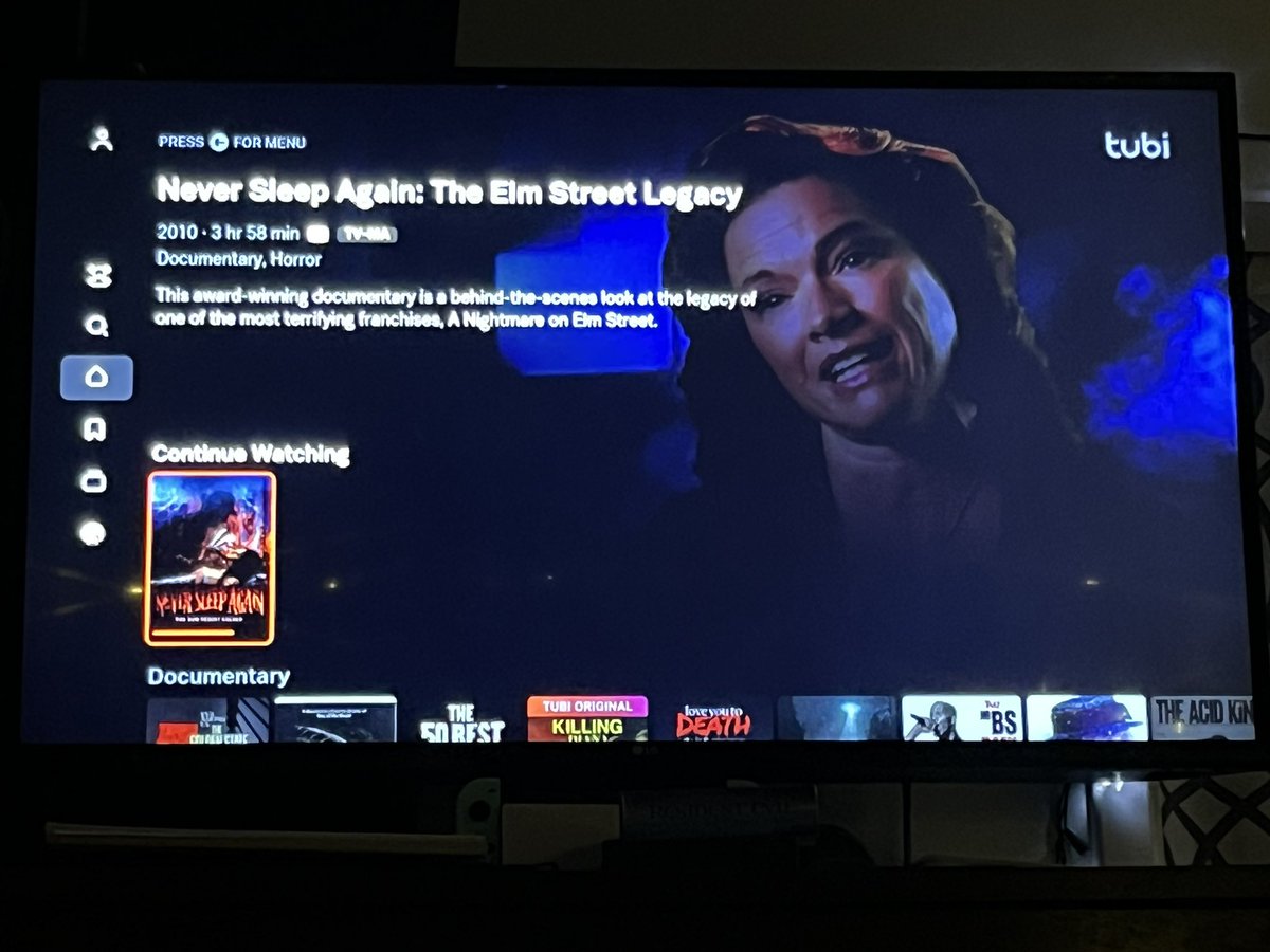 Well time to get back into this. I kept forgetting about it 😅 #NowWatching #NeverSleepAgain #ANightmareOnElmStreet #Documentary #tubi #HorrorFam #MutantFam