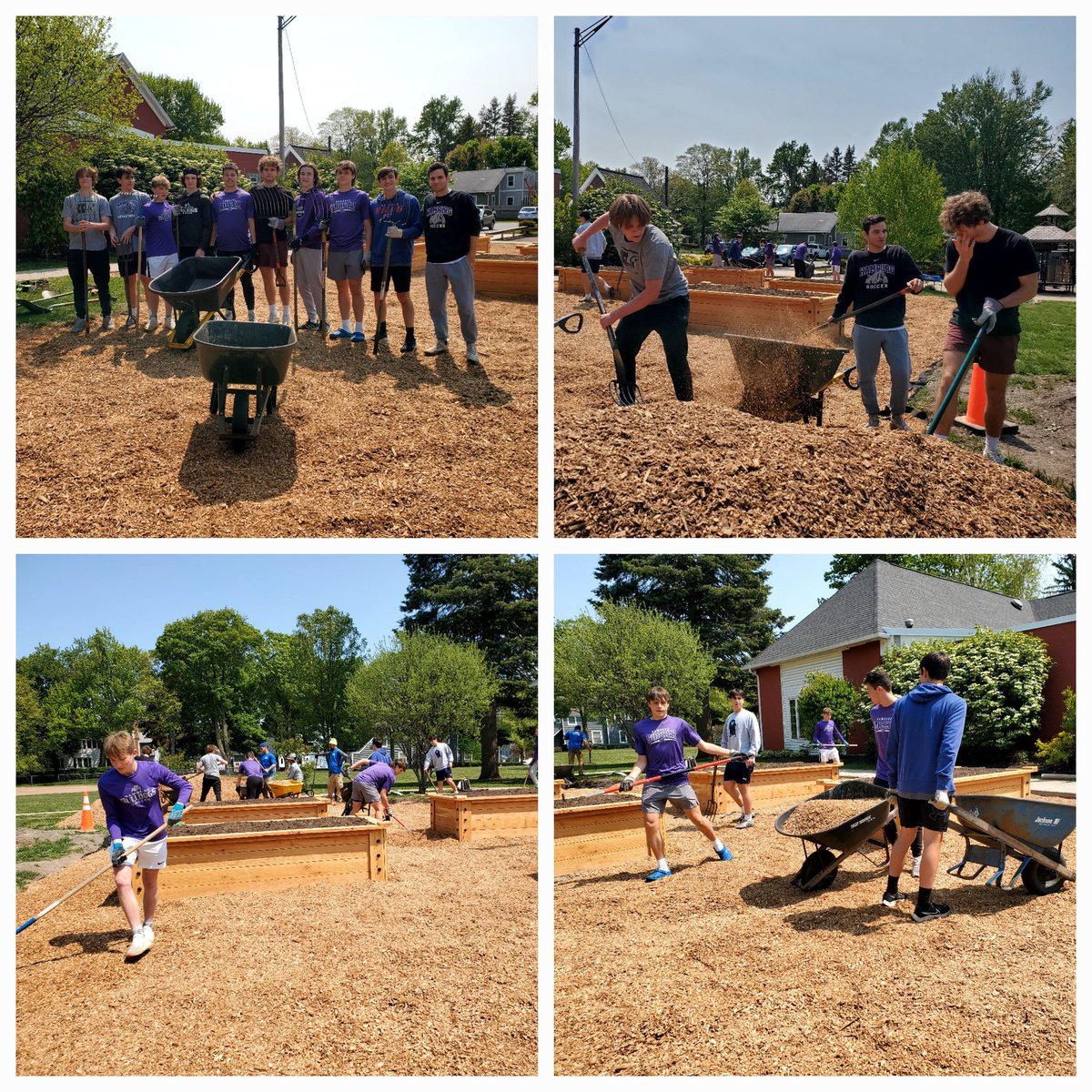 Love seeing our community pitch in to grow goodness. @HeeterSeth @HamburgCSD Varsity Soccer Coach was the 1st to respond to a call 4 volunteers to move mulch 4 the new @VillageHamburg Community Foundation garden space. The soccer team did an great job! Way to represent Bulldogs!