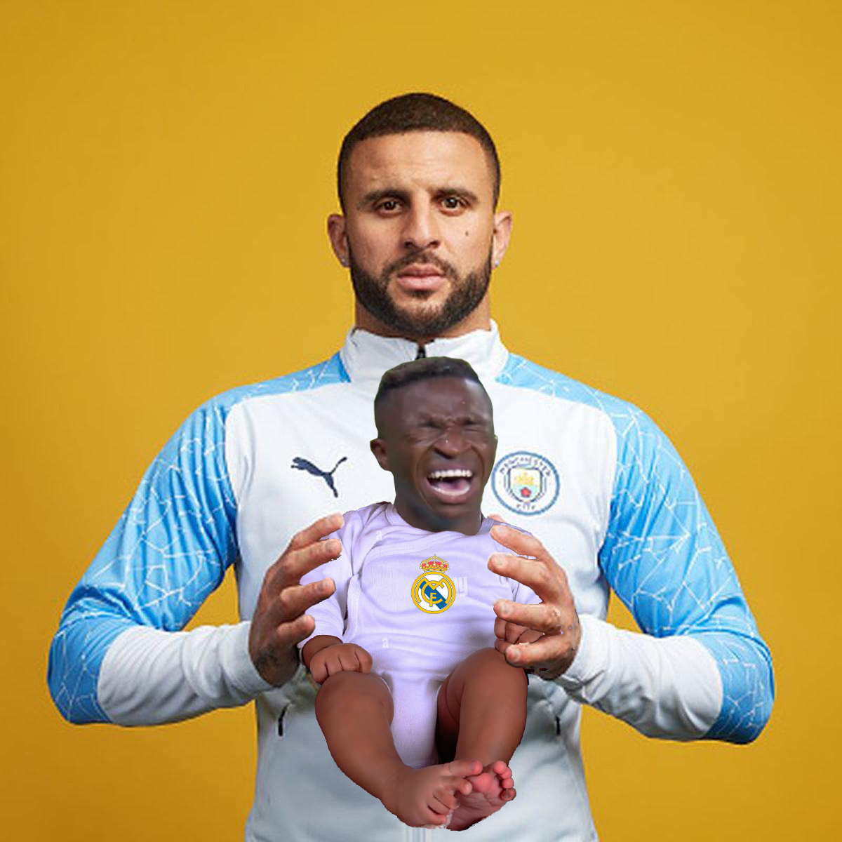 Today the pass to the final of the Champions League Manchester City vs Real  Madrid was played at the Etihad. Let's remember that Kyle Walker did not  want to be a meme, image size:1200x1200