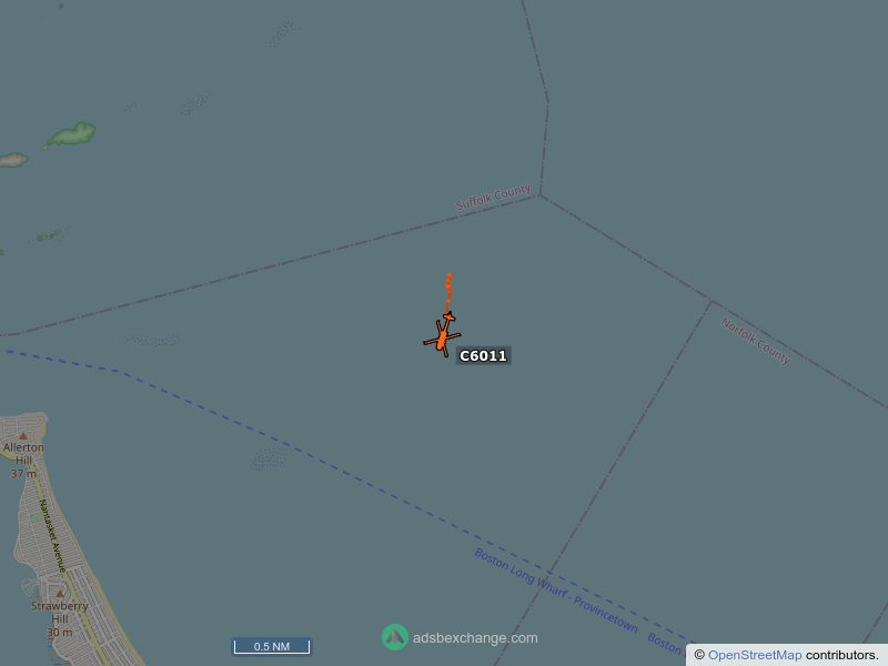 6011 call sign C6011 is circling over Plymouth County at -25 feet, speed 3 MPH, squawking 5134, 1.2 miles from Thieves Ledge globe.adsbexchange.com/?icao=ae27fc&z…