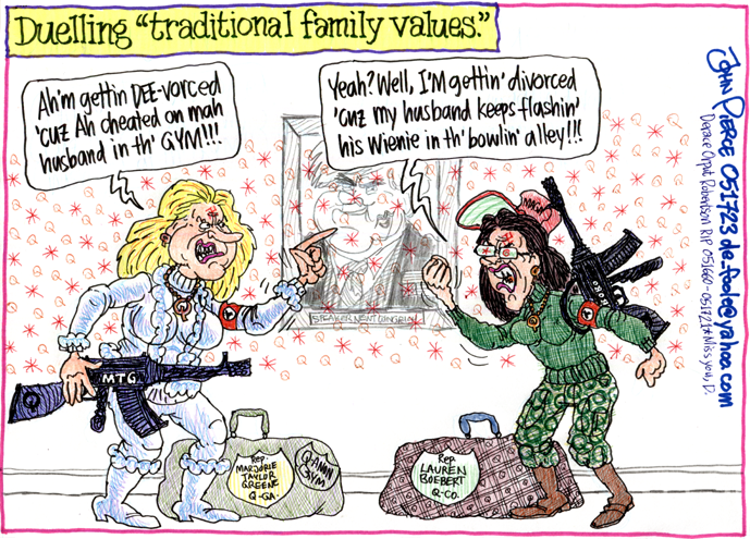 jackhammer4257's tweet image. Now, today's fresh stinky ink. @RepMTG @mtgreenee, @RepBoebert @laurenboebert, and @RudyGiuliani are all poster children for Republican hypocrisy on their #TraditionalFamilyValues!