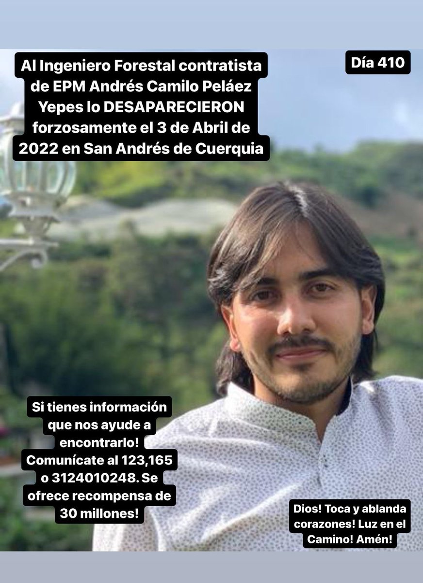 claoyepes's tweet photo. #DondeEstaCamilo Día 410:Dios!La Vida es difícil! @petrogustavo Ayúdame a encontrar a mi hijo!refuerza la búsqueda!tienes el poder para ordenar su búsqueda!Donde está la intención de Paz de los armados en armas!Camilo tiene que estar enalgún lado! Que hablen la verdad!Solidaridad https://t.co/5OTzyfiDQV