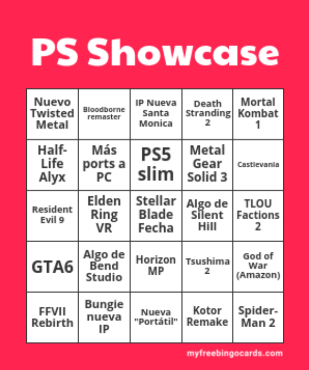 Playstation Showcase 2021 Bingo Card