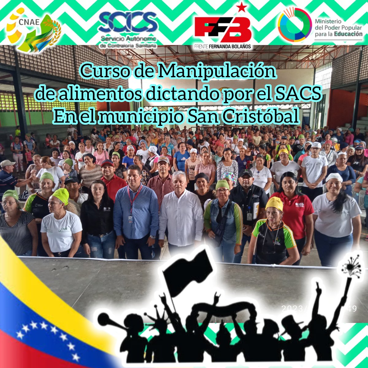 El día de hoy se realizo el curso de Manipulación de alimentos con el servicio autónomo de contraloría sanitaria (SACS) a todas las cocineras de la patria del municipio San Cristóbal 
<a href="/_LaAvanzadora/">Yelitze Santaella</a> 
<a href="/cnaeoficial/">cnaeoficial</a> 
<a href="/NicolasMaduro/">Nicolás Maduro</a> 
<a href="/pedrodiazg59/">Pedro Diaz</a>
 <a href="/CnaeTachira/">Cnae_tachira</a> 
<a href="/FontalvoCNAE/">Jesús Fontalvo</a>