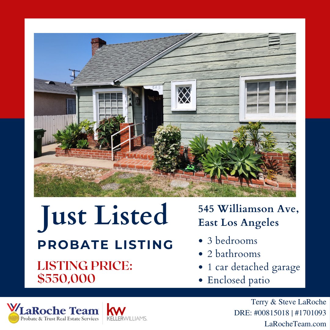 OPEN HOUSE: Thursday May 18th from 12PM – 2PM

Call us for more information: 562.907.9900

#justlisted #losangeles #eastlosangeles #larocheteam #kellerwilliams #kellerwilliamsrealty #probatesale