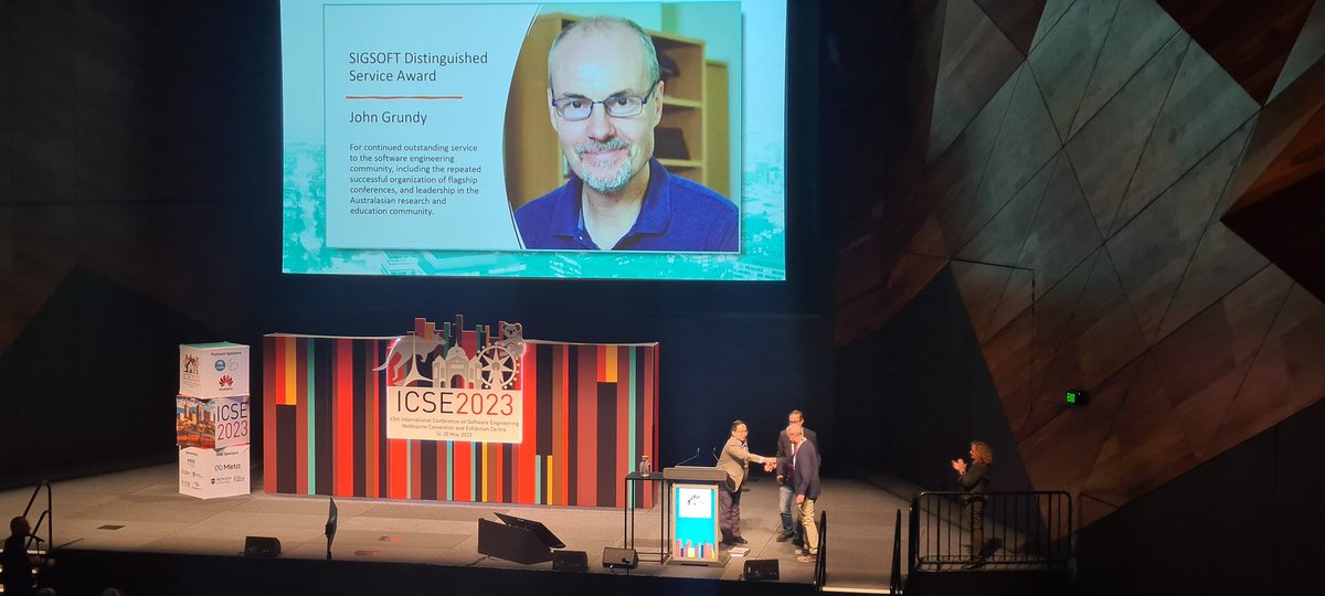JudithMichael_'s tweet photo. Congratulations to @ProfJohnGrundy for receiving the @sigsoft distinguished service award. Well deserved! #SIGSOFT #ICSE2023 https://t.co/qN96dE4ckS