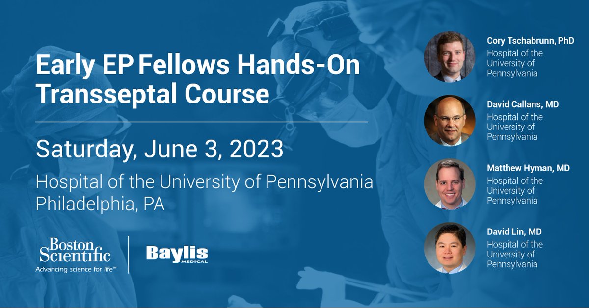 Matthew Hyman (@drmatthewhyman) on Twitter photo Soon to be #EPFellows - Perform your first #transseptal and more with <a href="/CMTschabrunn/">Cory M. Tschabrunn</a>, <a href="/DavidCallans/">David Callans</a>, David Lin & me in Philadelphia on June 3! Unique hands-on EP course covers transseptal techniques, cardiac anatomy, imaging, 3D mapping & wet lab. baylismedical.com/medical-educat… Soon to be #EPFellows - Perform your first #transseptal and more with <a href="/CMTschabrunn/">Cory M. Tschabrunn</a>, <a href="/DavidCallans/">David Callans</a>, David Lin & me in Philadelphia on June 3! Unique hands-on EP course covers transseptal techniques, cardiac anatomy, imaging, 3D mapping & wet lab. baylismedical.com/medical-educat…
