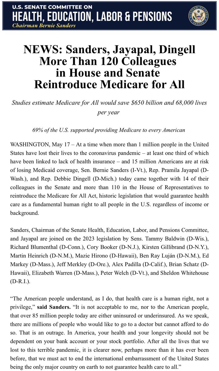 I am proud to be reintroducing Medicare for All with my colleagues in the House and Senate to once and for all guarantee health care as a human right.