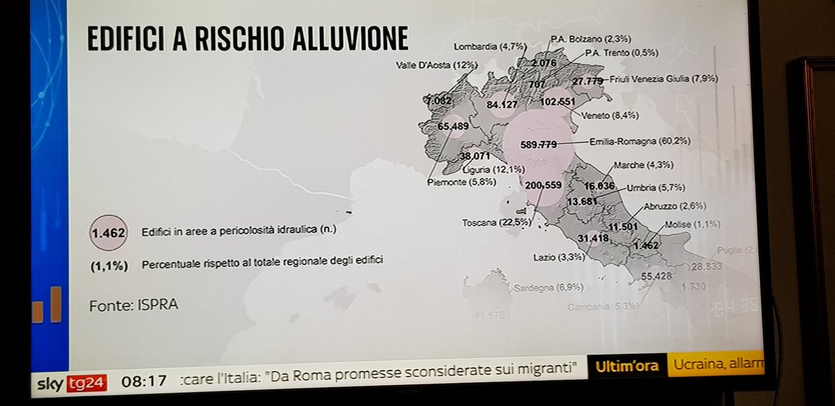 I dati della popolazione a rischio alluvione in Italia #buongiornoskytg24 con @toniacart e #LaviniaSpingardi