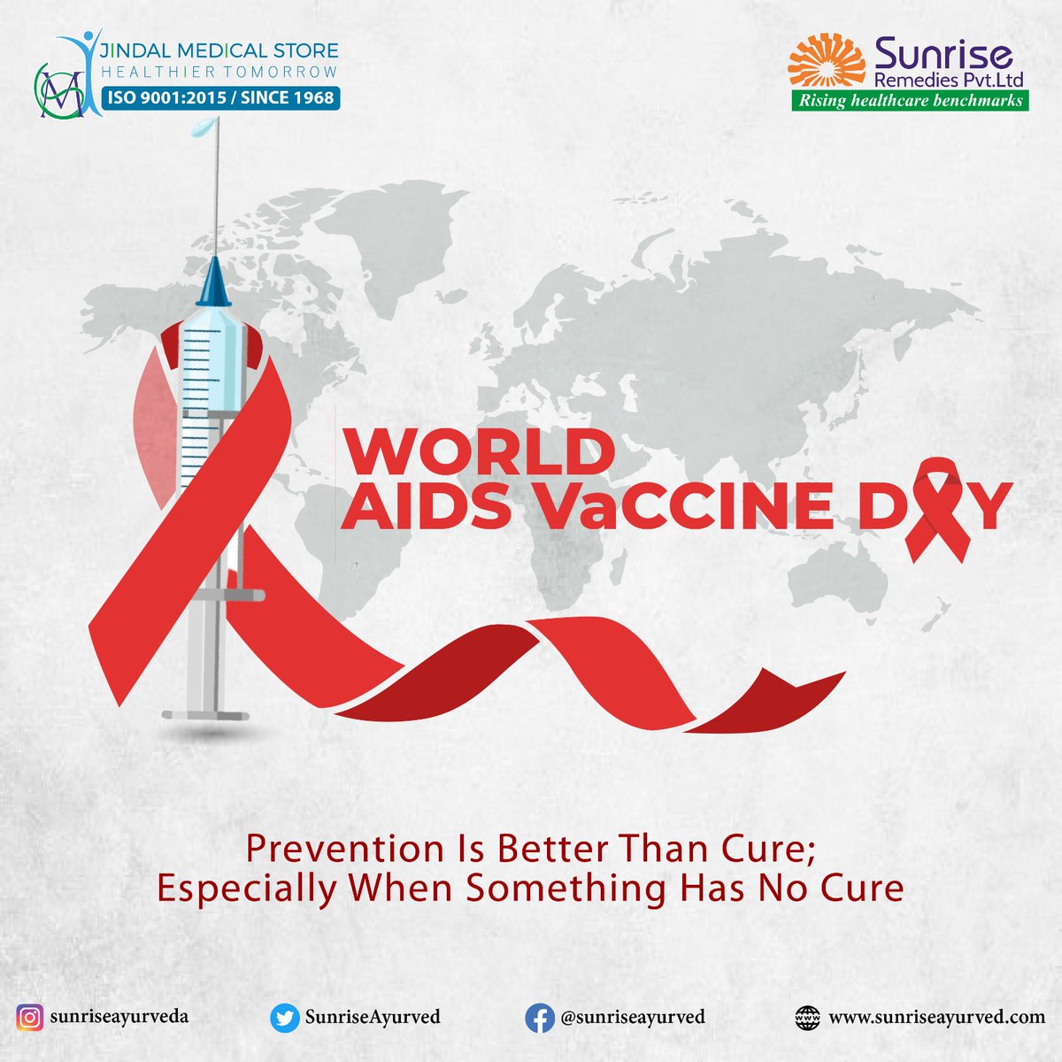 🌍 Today, we stand together to remember and honor those affected by HIV/AIDS. ❤ Let's take action and ensure they receive the care, support, and love they deserve. 

#WorldAIDSVaccineDay #EndHIVAIDS #SunriseAyurveda #JindalMedicalstore