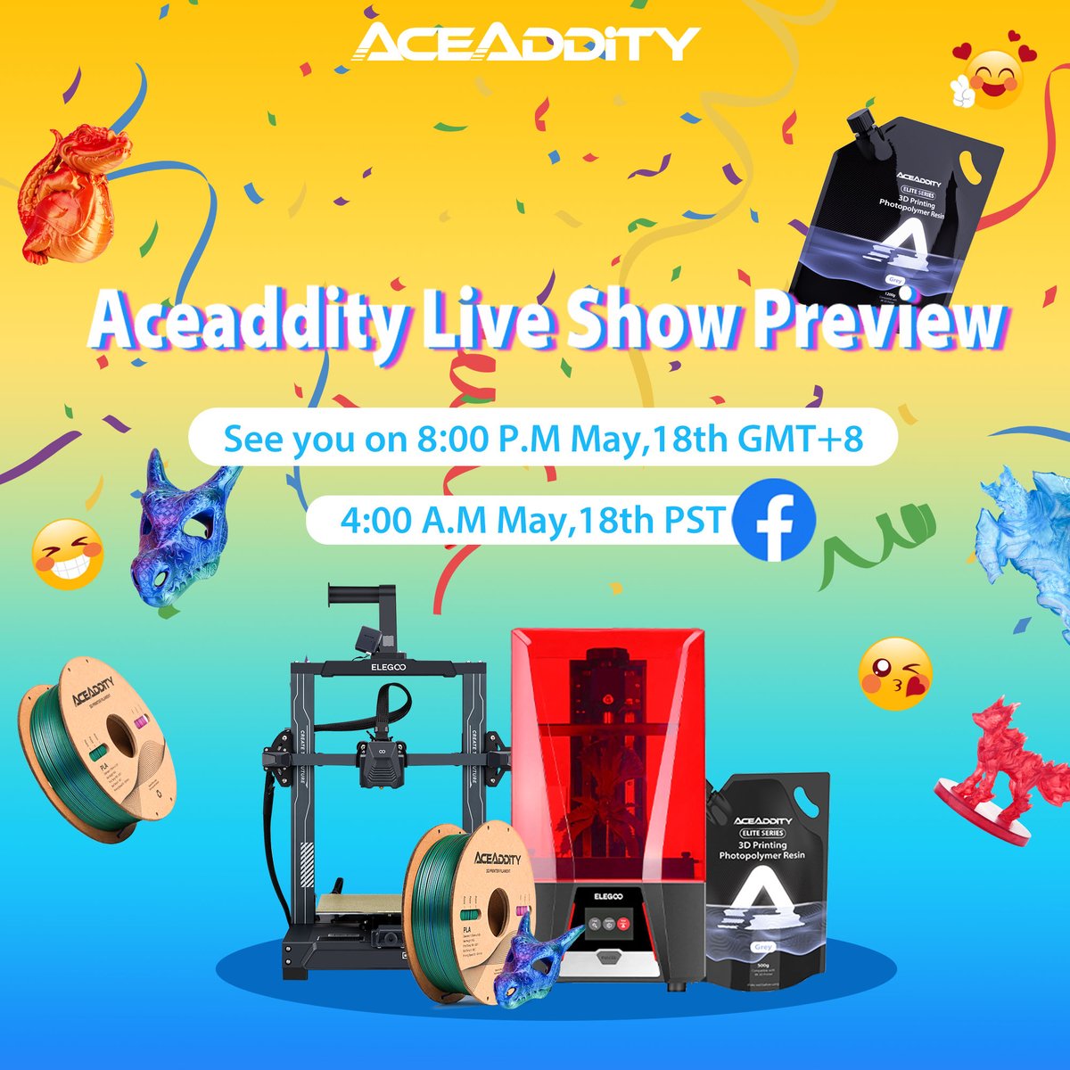 aceaddity's tweet photo. 👏 LIVE SHOW😍
Join us for a thrilling showcase of 3D printing wonders on our facebook page! There will be lucky draw games throughout the stream! 🧩
💥 Tune in, participate, and stand a chance to win amazing prizes! 
#Aceaddity #3dprint #3dprinting  #3dprinter #3dprinted https://t.co/Z69JQ5wYxn